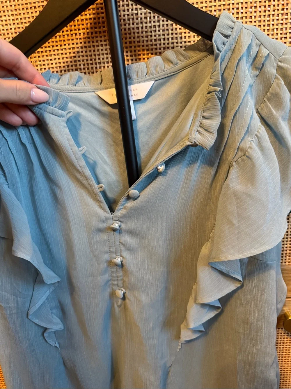 LC Lauren Conrad Sky Blue Ruffle Sleeve Blouse